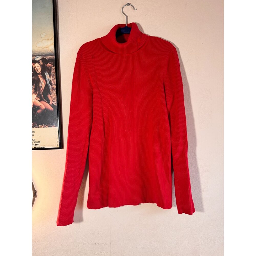 Ralph Lauren Women Cotton Red Ribbed Knit Turtleneck Sweater Size Medium